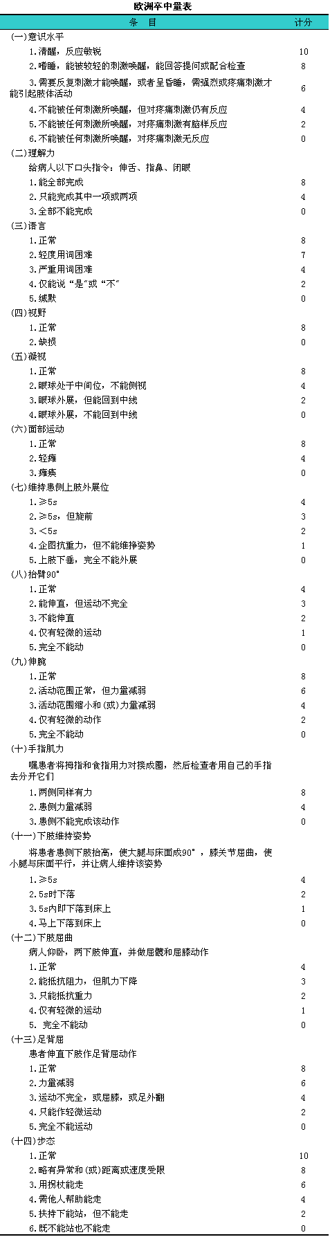 卒中量表(一)